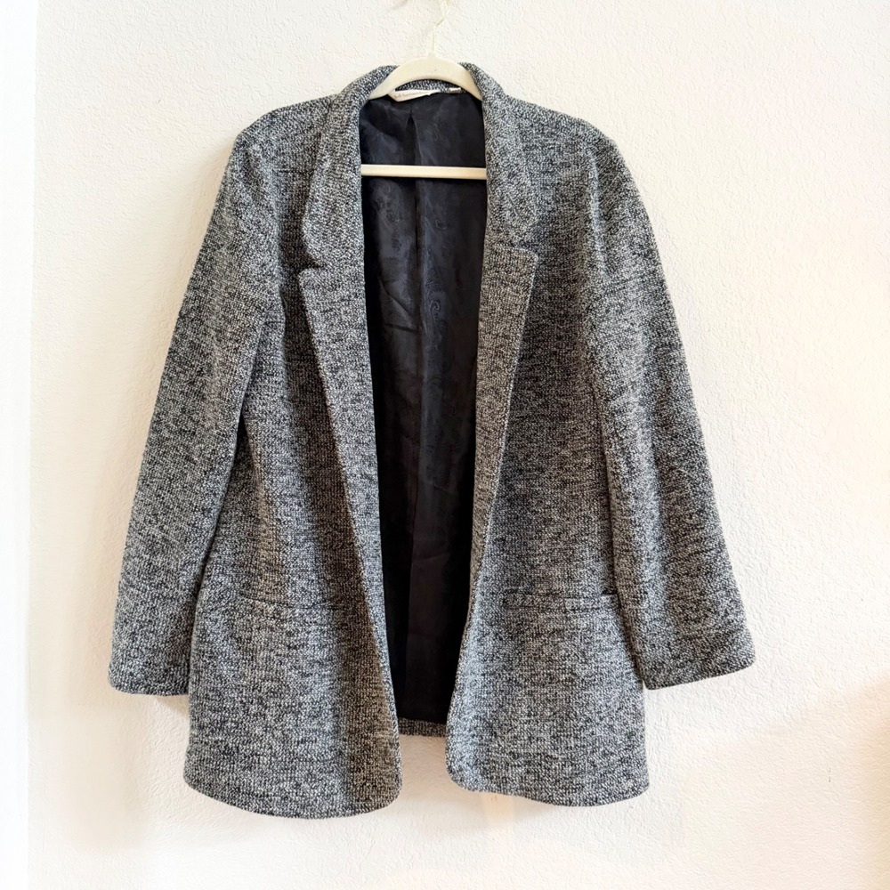 Soft Surroundings Gray Marled Knit Open‎ Front Blazer Jacket Womens Large 29489